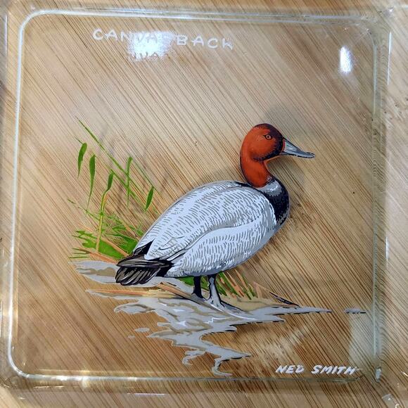 Vintage MCM Mid Century Modern Ned Smith Canvasback Mallard Glass Ashtray - Picture 2 of 10